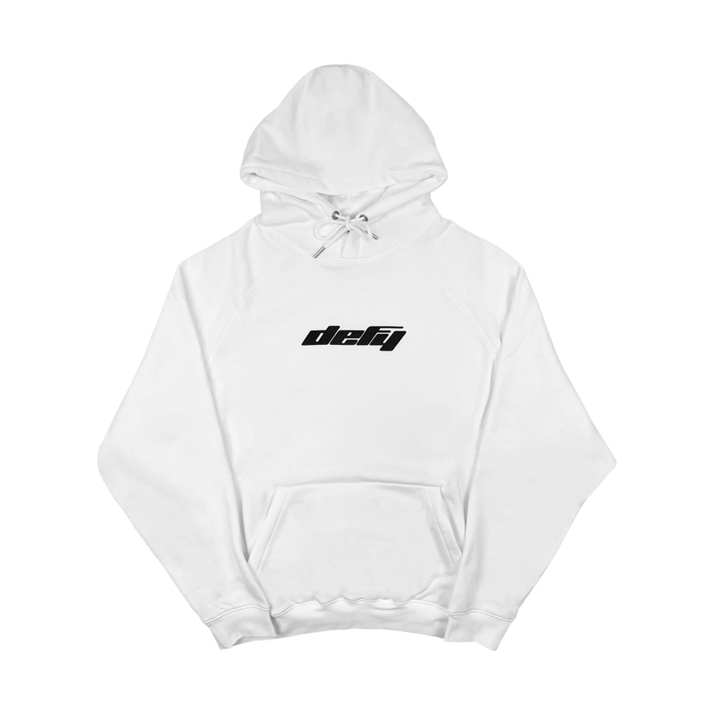 White::White hoodie with black logo on front
